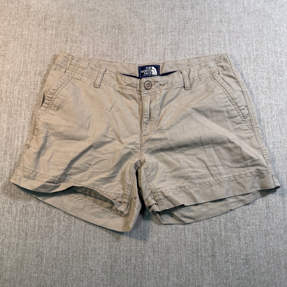 The North Face Khaki Cotton Linen Blend Utility Shorts Womens 8 Long Tan Hiking